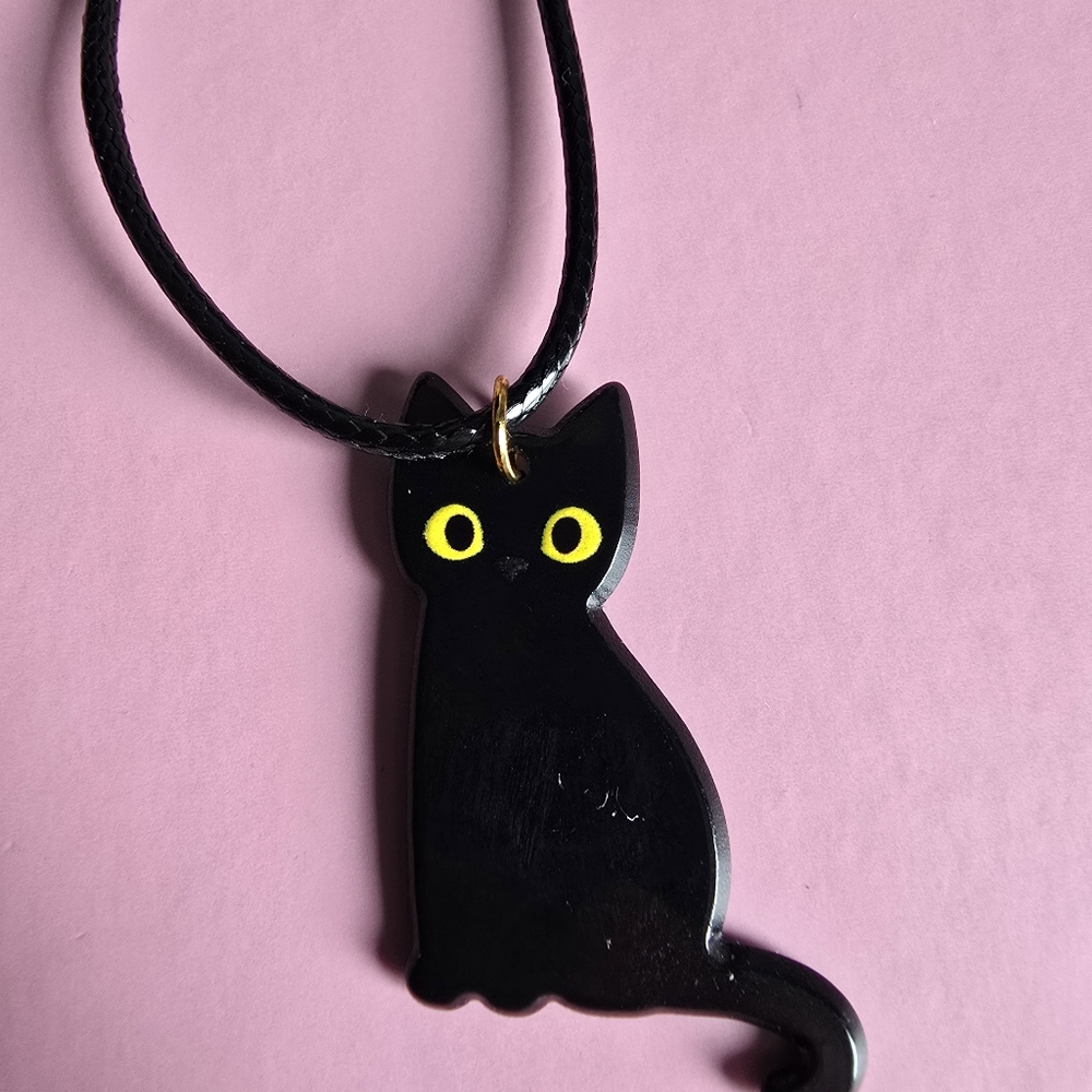 Halloween Black Cat Necklace Handmade